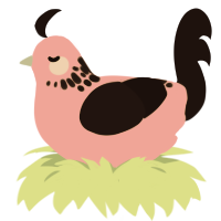 A pink and sable chicken with a neck-speckle pattern