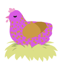 A orchid and gold chicken with a speckle pattern