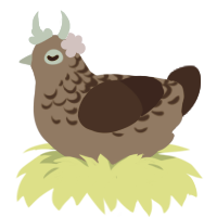 Nimue, a navy and sable chicken with a half-lace pattern