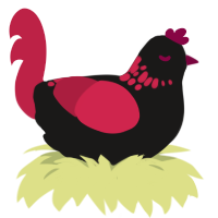 Ares, a sable and crimson chicken with a neck-speckle pattern