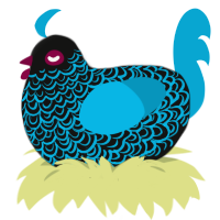 Spruce Beetle, a black and cerulean chicken with a double-lace pattern