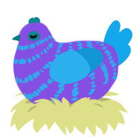 A blurple and sky chicken with a bar pattern