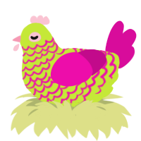 A lime and fuchsia chicken with a lace pattern