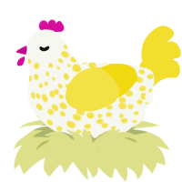 A white and yellow chicken with a speckle pattern