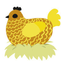 A ochre and yellow chicken with a lace pattern