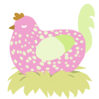 oh hes ugly, a pink and apple chicken with a speckle pattern