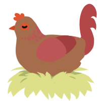 Complex, a brown and red chicken with a neck-speckle pattern