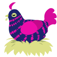 A navy and fuchsia chicken with a bar pattern