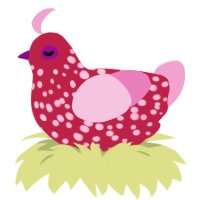 A crimson and pink chicken with a speckle pattern