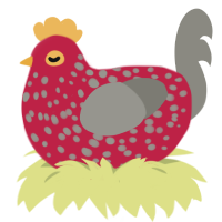Little Mushroom, a crimson and ash chicken with a speckle pattern