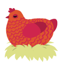 A vermilion and crimson chicken with a lace pattern