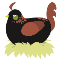 A sable and russet chicken with a neck-speckle pattern