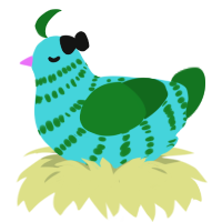 A aqua and leaf chicken with a bar pattern