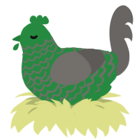 Viridian, a viridian and grey chicken with a lace pattern