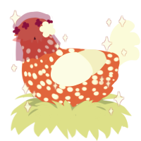 carnelian, a vermilion and white chicken with a speckle pattern