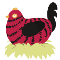 A crimson and sable chicken with a bar pattern