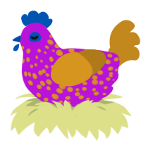 Adorbaborb, a amethyst and ochre chicken with a speckle pattern