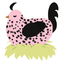 Boba Tea, a rose and black chicken with a speckle pattern