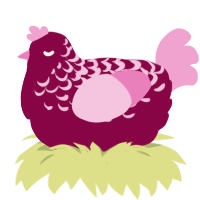 Sweetie, a maroon and pink chicken with a half-lace pattern