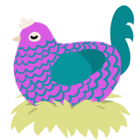 A orchid and teal chicken with a lace pattern