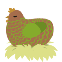 A brown and chartreuse chicken with a lace pattern