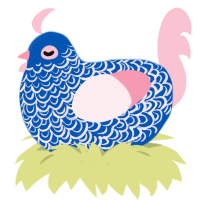 Scallop, a ultramarine and rose chicken with a double-lace pattern
