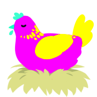 Printer Toner, a amethyst and yellow chicken with a neck-speckle pattern