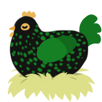 Fraise, a black and leaf chicken with a speckle pattern