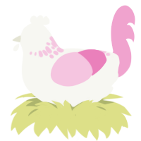 A white and pink chicken with a neck-speckle pattern