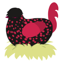 They are drowning me, a sable and crimson chicken with a speckle pattern