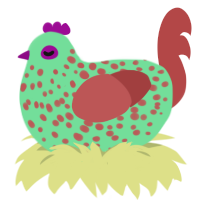 A spring and red chicken with a speckle pattern