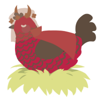 Blythe Amadi, a crimson and bark chicken with a lace pattern