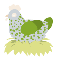 A mist and chartreuse chicken with a speckle pattern