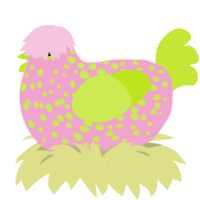 Calathea, a pink and lime chicken with a speckle pattern