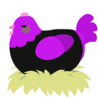 A black and amethyst chicken with a head pattern