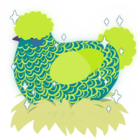 A teal and lime chicken with a double-lace pattern