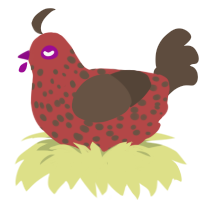 Toe Biter, a red and bark chicken with a speckle pattern