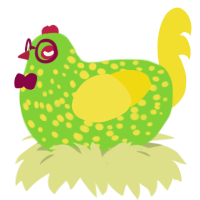 mitochondria, a grass and yellow chicken with a speckle pattern