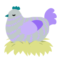 A silver and lilac chicken with a bar pattern