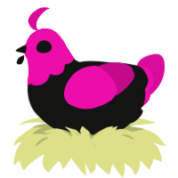 A black and fuchsia chicken with a head pattern