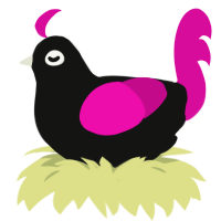 stares, a black and fuchsia chicken