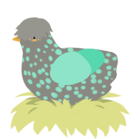 toothpaste, a ash and mint chicken with a speckle pattern