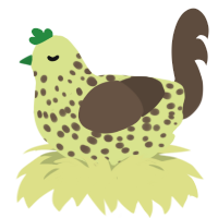 Alva, a lemon and bark chicken with a speckle pattern