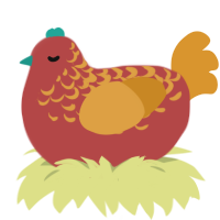 A red and orange chicken with a half-lace pattern