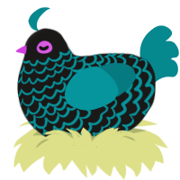 Laser Tag, a sable and teal chicken with a lace pattern