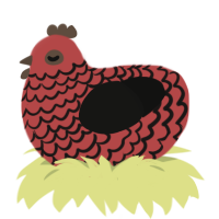 Bacon, a red and black chicken with a lace pattern