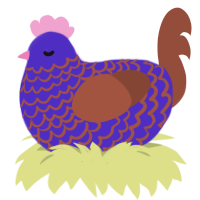 A indigo and russet chicken with a lace pattern