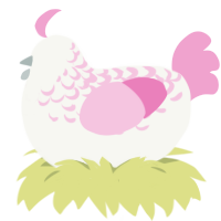 A white and pink chicken with a half-lace pattern