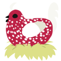 (unnamed), a crimson and white chicken with a speckle pattern