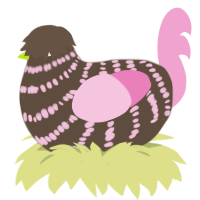 rose turd, a bark and pink chicken with a bar pattern
